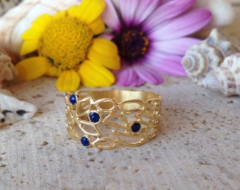 20% off- SALE!! Lapis Ring - Genuine Gemstone - Gold Ring - Filigree Ring - September Birthstone - Lapis Lazuli Ring - Semi Precious Ring
