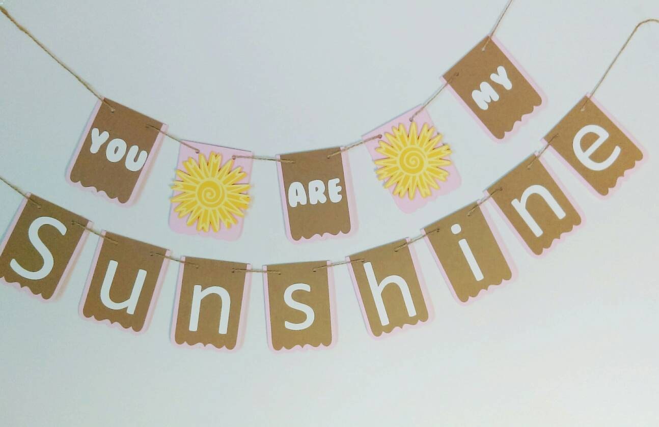 You are my sunshine banner pink and yellow birthday banner
