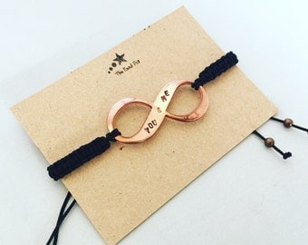 Personalised infinity bracelet, copper jewellery, aluminium bracelets, name jewelry, stamped jewellery,valentines gift lovers present