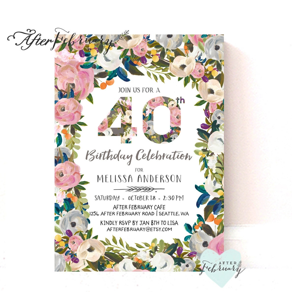 Floral Woman Birthday Invitation // Any Ages // Adult Birthday