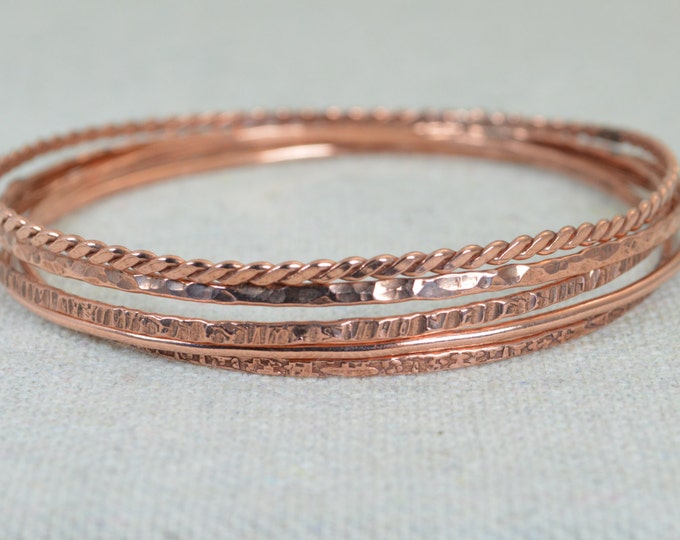 Set of 5 Thin Copper Bangles, Thin Bangle, Stacking Bangles, Pure Copper Bangle, Copper bracelet, stacking bangle, copper bangle