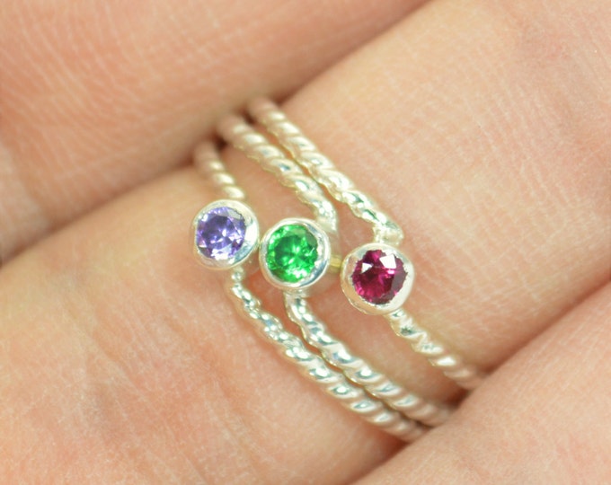 Wave Ring, Silver Wave Ring, Ruby Mothers Ring, Ruby Birthstone Ring, Silver Twist Ring, Unique Mother's Ring, Ruby Ring, July Birthstone