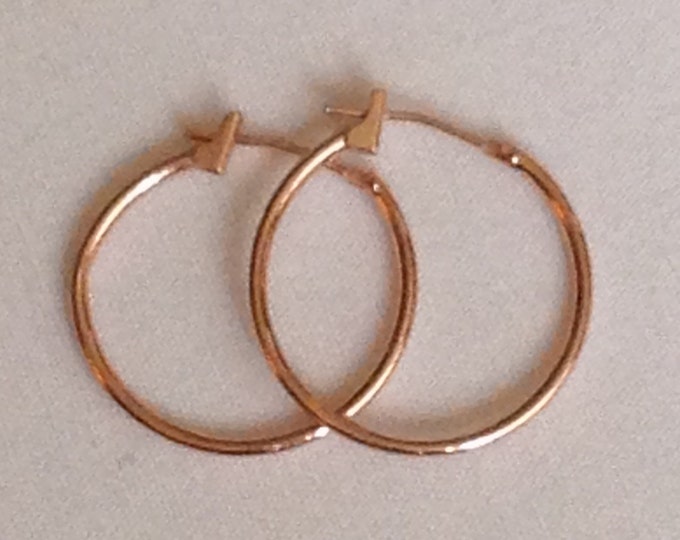 Storewide 25% Off SALE Vintage 14k Rose Gold Designer Hoop Earrings Featuring Elegant Smooth Style Finish