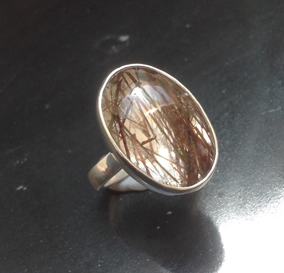 Red Rutilated Quartz ring in Sterling Silver / Size 8 / OOAK