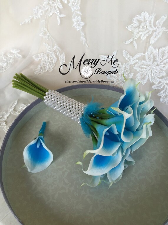 True Touch Calla Lily Bouquet Turquoise and by MerryMeBouquets
