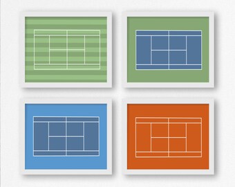 Tennis Court Prints: Wimbledon, French Open, US Open, and Australian Open Wall Art, Nursery Decor, Tennis Party, Gift for Coach