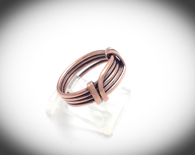 Ajustable antiqued copper wire wrapped ring band