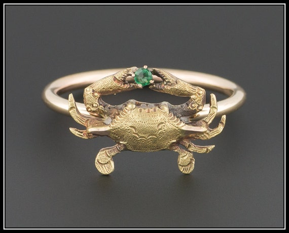 10k Gold Crab Ring Cancer Zodiac Ring Antique Stick Pin