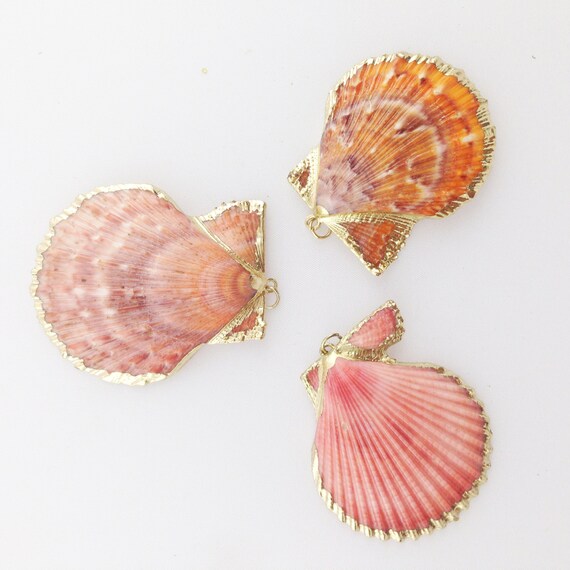 Patelliform Fan Shaped Large Orange Shell Pendant with 24k