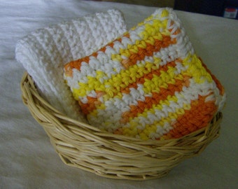 Crochet Crocheted Dishcloths Washcloths - Yellow Orange White