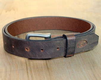 Water Buffalo Leather Belt - 1.25" Wide, Dark Brown with Matte Nickel Hardware