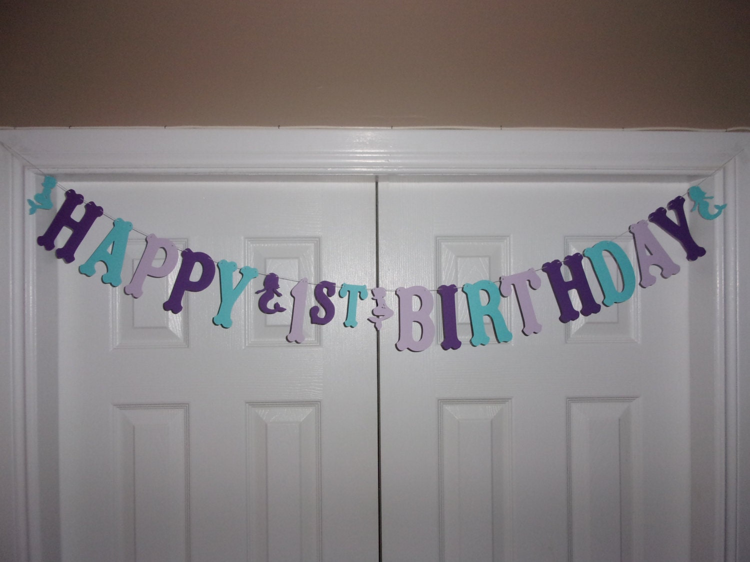 HAPPY BIRTHDAY Letter Banner Dark Purple Pale Purple Aqua Blue