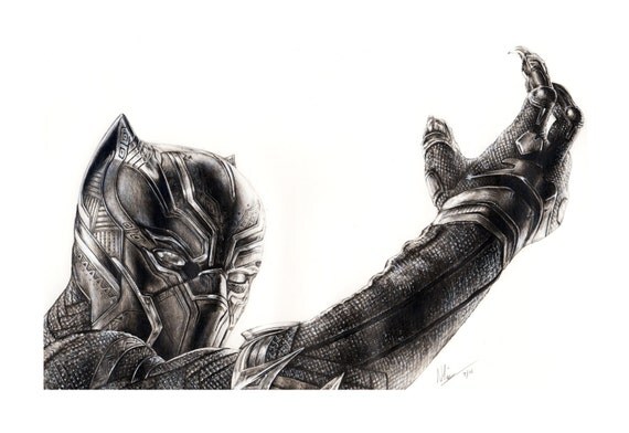 Black Panther Pencil Portrait Print