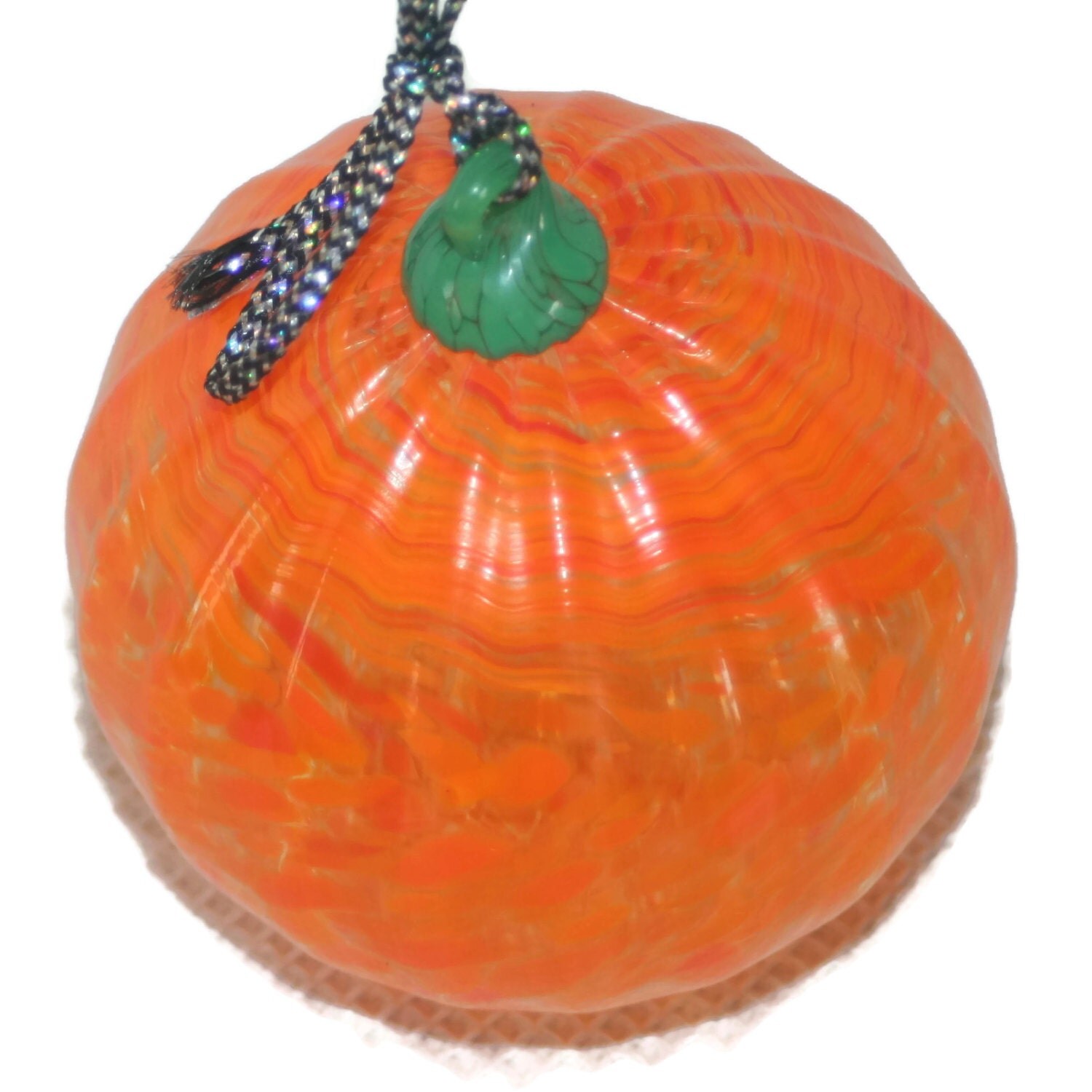 Vintage Large Blown Glass Ornament Pumpkin Ornament 0236