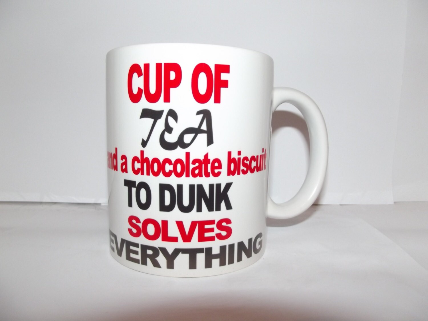 Cup of Tea and a Chocolate Biscuit Quote on a Mug Text Coffee