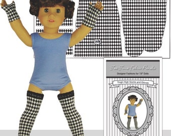 18" Doll Socks and Gloves - Black & White Diamond Thigh High Socks and Gloves
