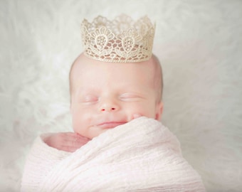 Handmade Baby Gold Crown Tiara - Newborn Lace Crown Perfect Photography Prop