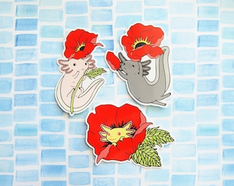 THREE PACK Axolotl Vinyl Stickers