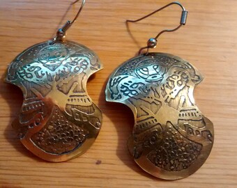 Vintage Etched Brass Earrings