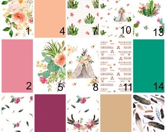 Boho Baby Bedding - Cactus Teepee Skull - Floral Nursery Bedding - Mini Crib Sheets - Boho Baby Blanket - Crib Bedding - Nursery Bedding