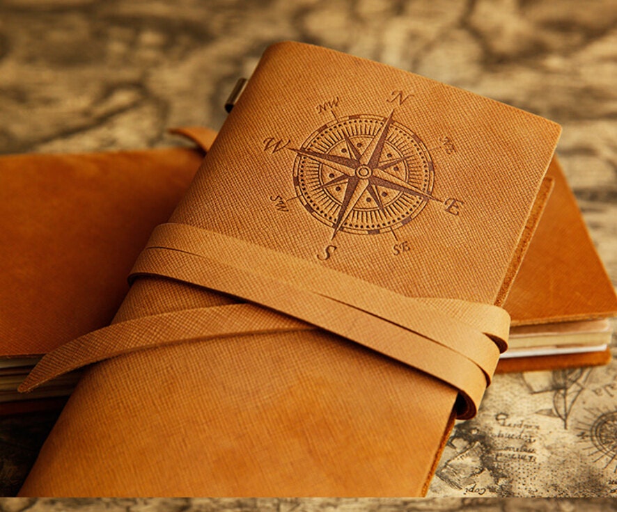 personalized leather travel journal leather notebook compass