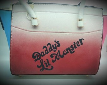 Harley quinn. Side squad. Daddy's lil monster. Bag. White bag. Handpainted bag