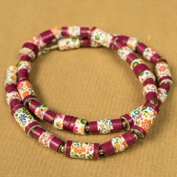 Paper bead Jewelry Paper bead necklace by GlossyPapierRecy on Etsy