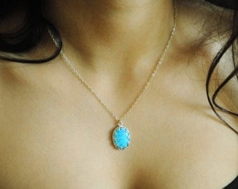 Blue Opal pendant. Opal necklace silver. Large Opal. Fire Blue opal. Opal Jewelry. Silver Opal Necklace. Opal ring Opal set. Girlfriend gift