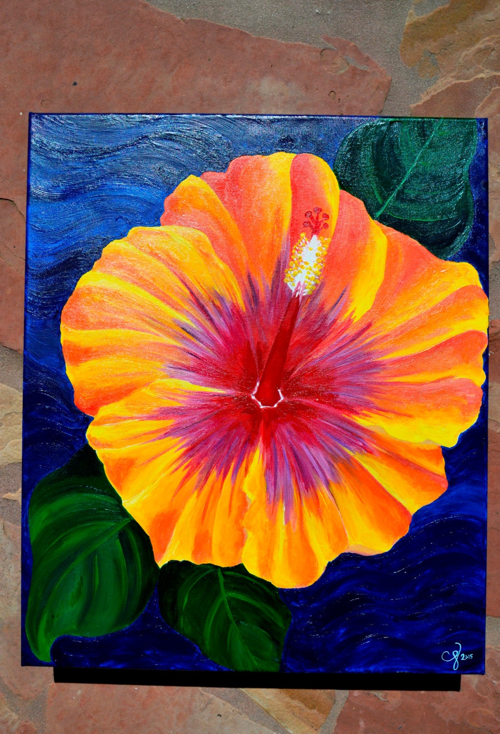 Hibiscus Flower Painting Original Art Acrylic Tropical