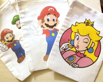 Super Mario Drawstring Favor Bags, 5x7 Party bags.. or send your own images, choose from 8, 12 or just 1