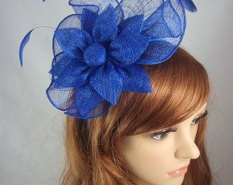 Royal Cobalt Blue Sinamay Corsage & Ruffle Fascinator - Occasion Wedding Races