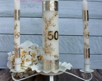 50th Anniversary Unity Candle Set, 50th Anniversary Unity Candle with or without the Candle Holder
