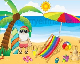 Beach Scene Setter, Elf Printable, Fun Christmas Elf Antic Backdrop, Summer Santa
