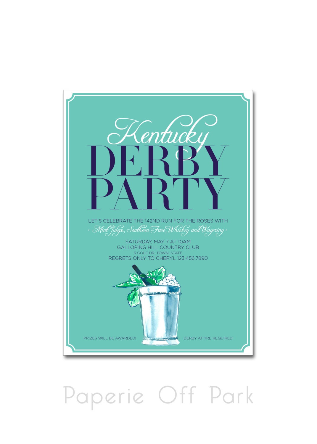 Kentucky Derby 5x7 Invitation with handpainted by PaperieOffPark