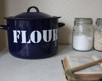 Large Vintage Blue Enamel Flour Tin