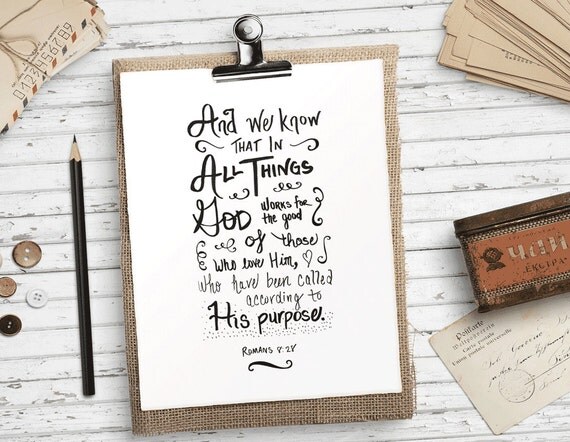 Bible verse printable art Romans 8 28 Hand lettered bible