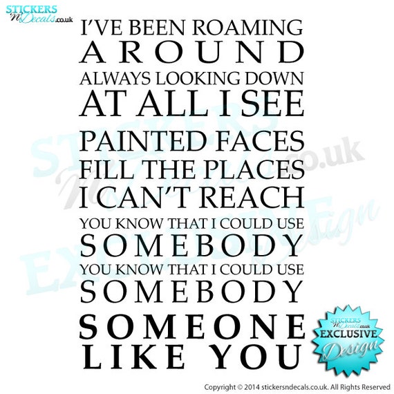 Kings of Leon Use Somebody Song Lyrics Vinyl Wall Art Wall