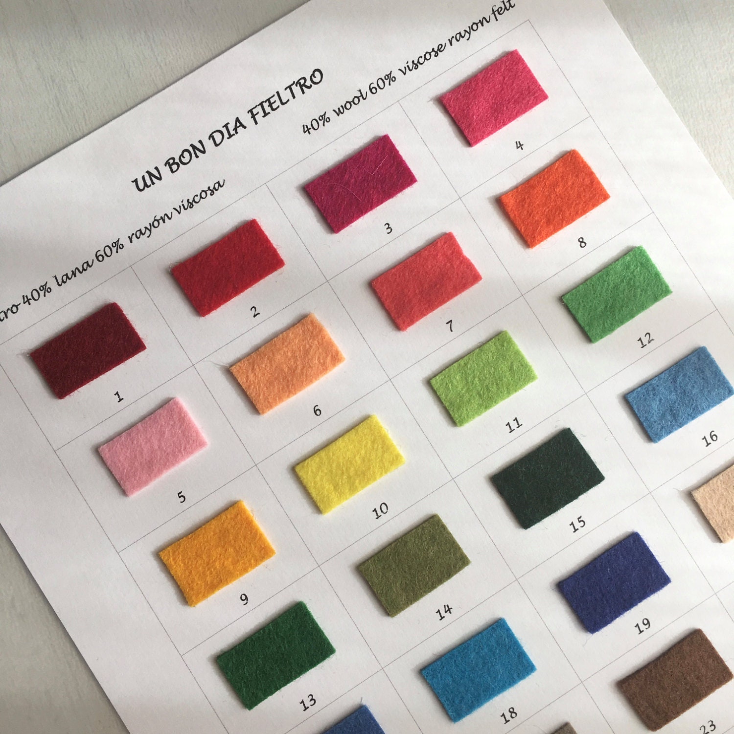 Color chart wool blend felt made in Spain European wool felt