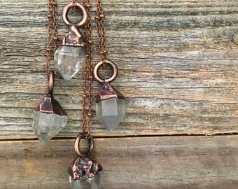 Herkimer Diamond Necklace Raw Crystal Necklace Boho Clear Quartz Pendant Healing Crystals Natural Stone Rough Electroformed Bohemian Gypsy