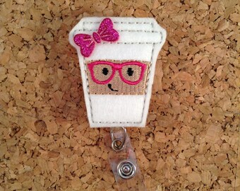 Badge Reels | Nerd COFFEE Badge Reel | Geeky FELT Badge Reel | Retractable ID Name Holder | Nurse Badge | Teacher Gift | Pink 863