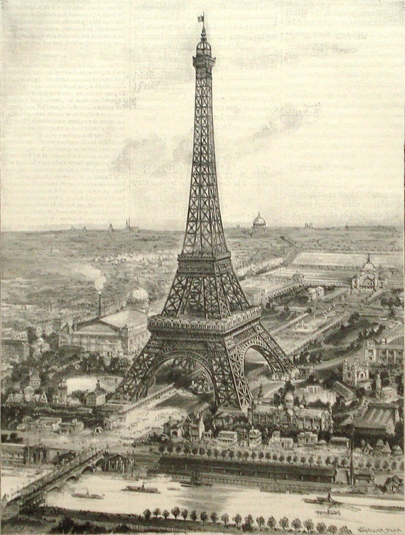 Eiffel Tower 1889 art print Paris world fair expo Champ de