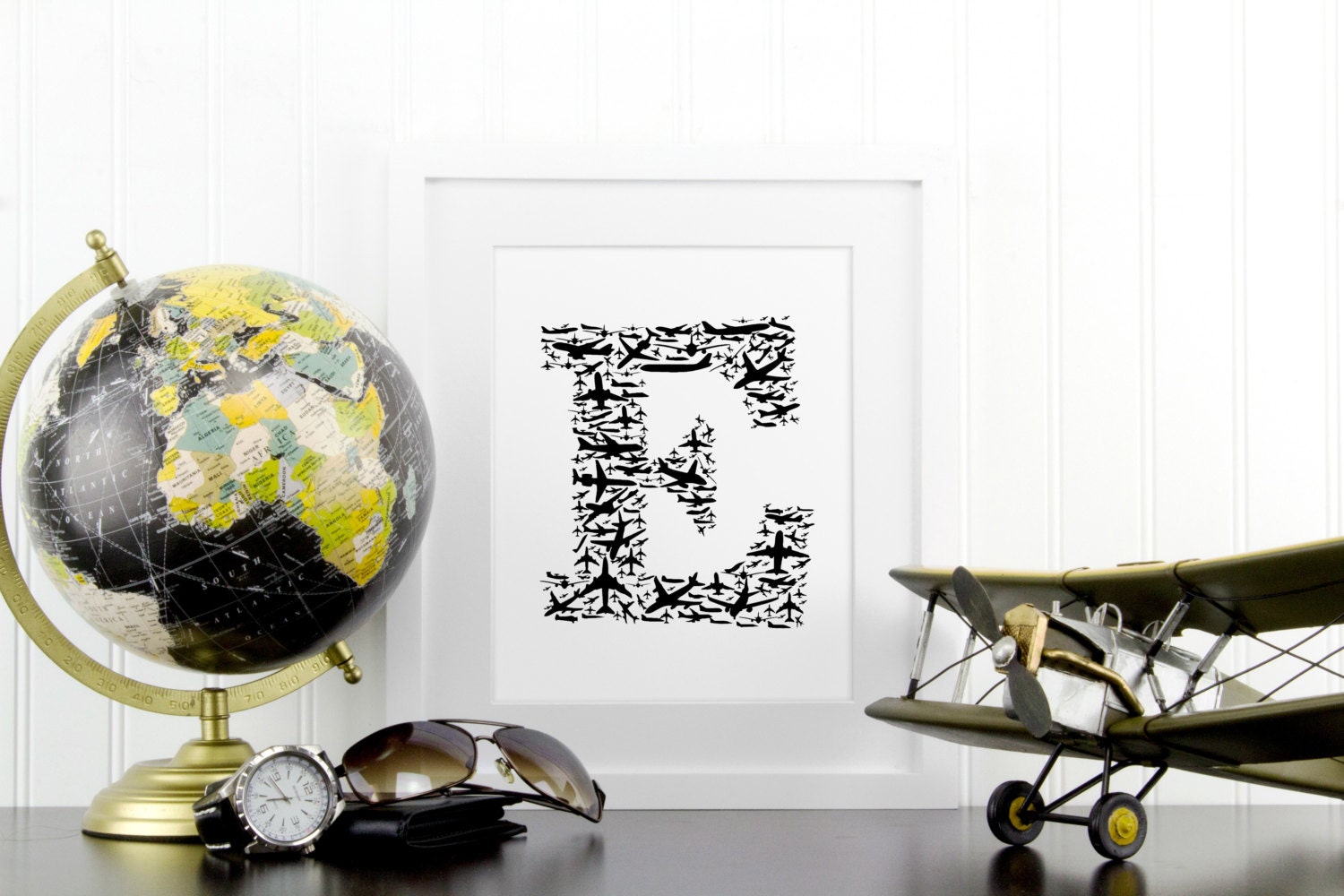 Airplane Decor Aviation Gifts Letter Prints Initials Wall