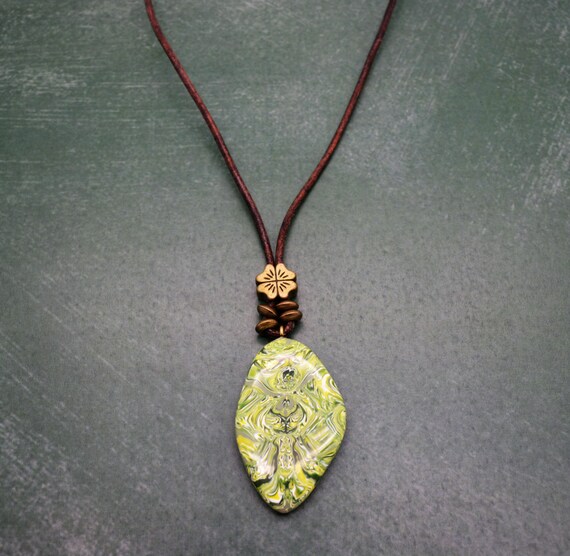 Adjustable Leather Cord Necklace Sliding Knot Green Polymer