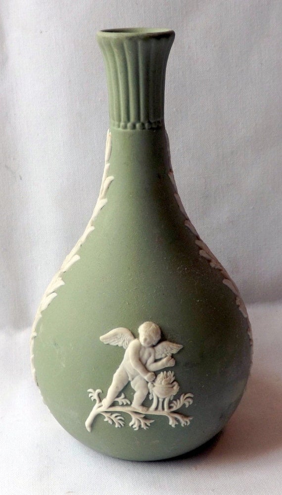 Wedgwood Jasperware posy vase sage green no chips or cracks