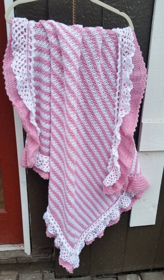 Ruffles and Stripes Crochet Baby Blanket by TwineandSwirl on Etsy