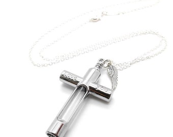 Cremation jewellery necklace Crucifix Urn ... on a sterling silver 20 inch chain.