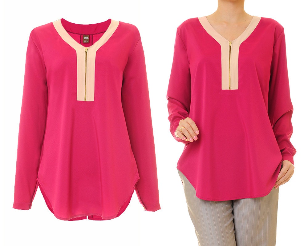 Magenta Blouse Magenta Tunic Tops Long Sleeve Blouse