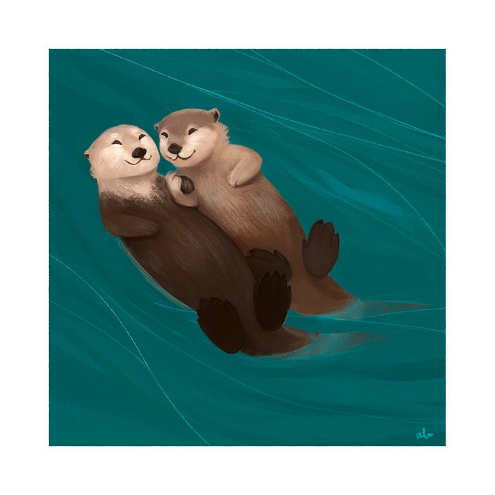 Sea Otter 10x10 Print by AlisaArts on Etsy