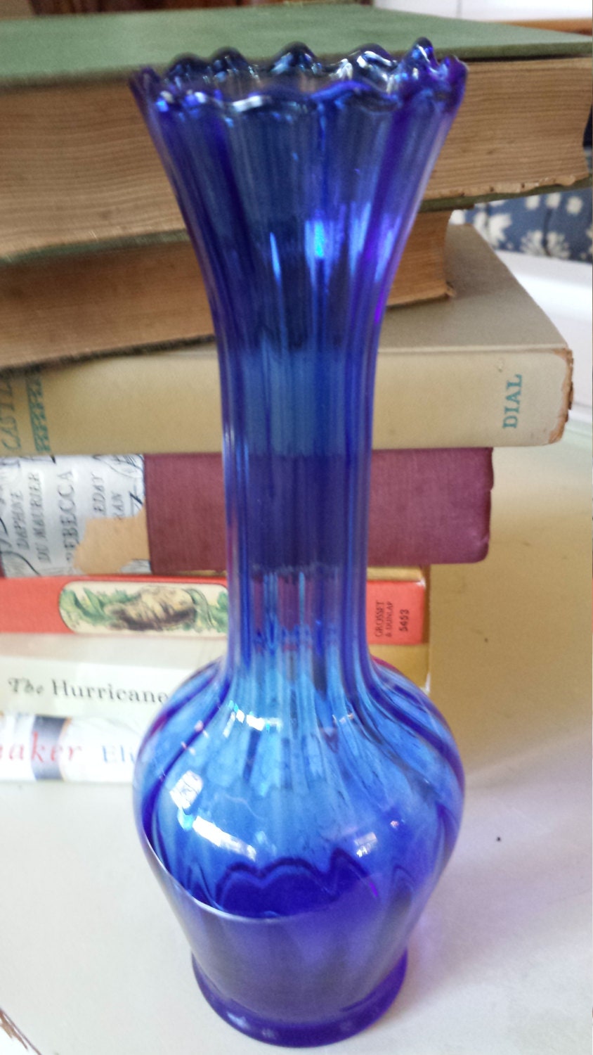 Vintage Cobalt Blue Depression Era Glass Vase 7538