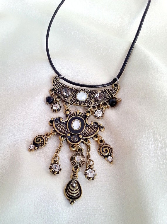 Antique Gold Chandelier Necklace Black and Gold Chandelier